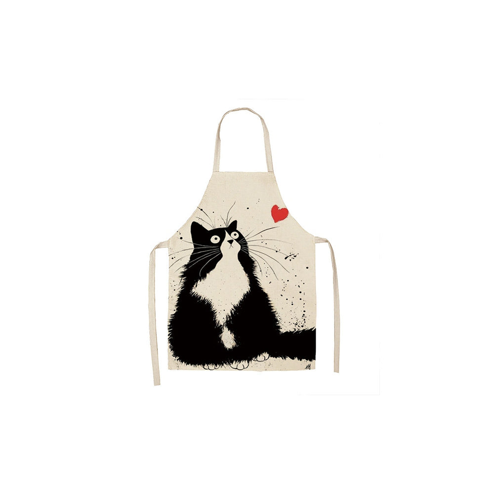 Linen Cartoon Cat Printed Apron