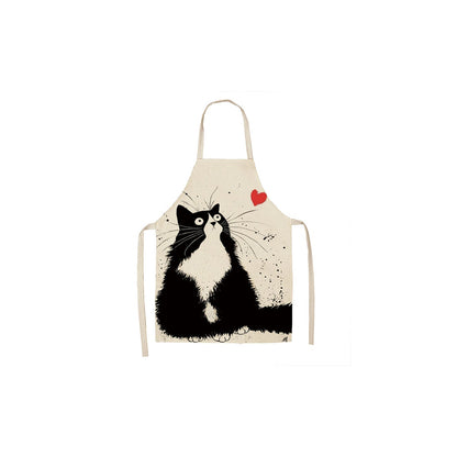 Linen Cartoon Cat Printed Apron
