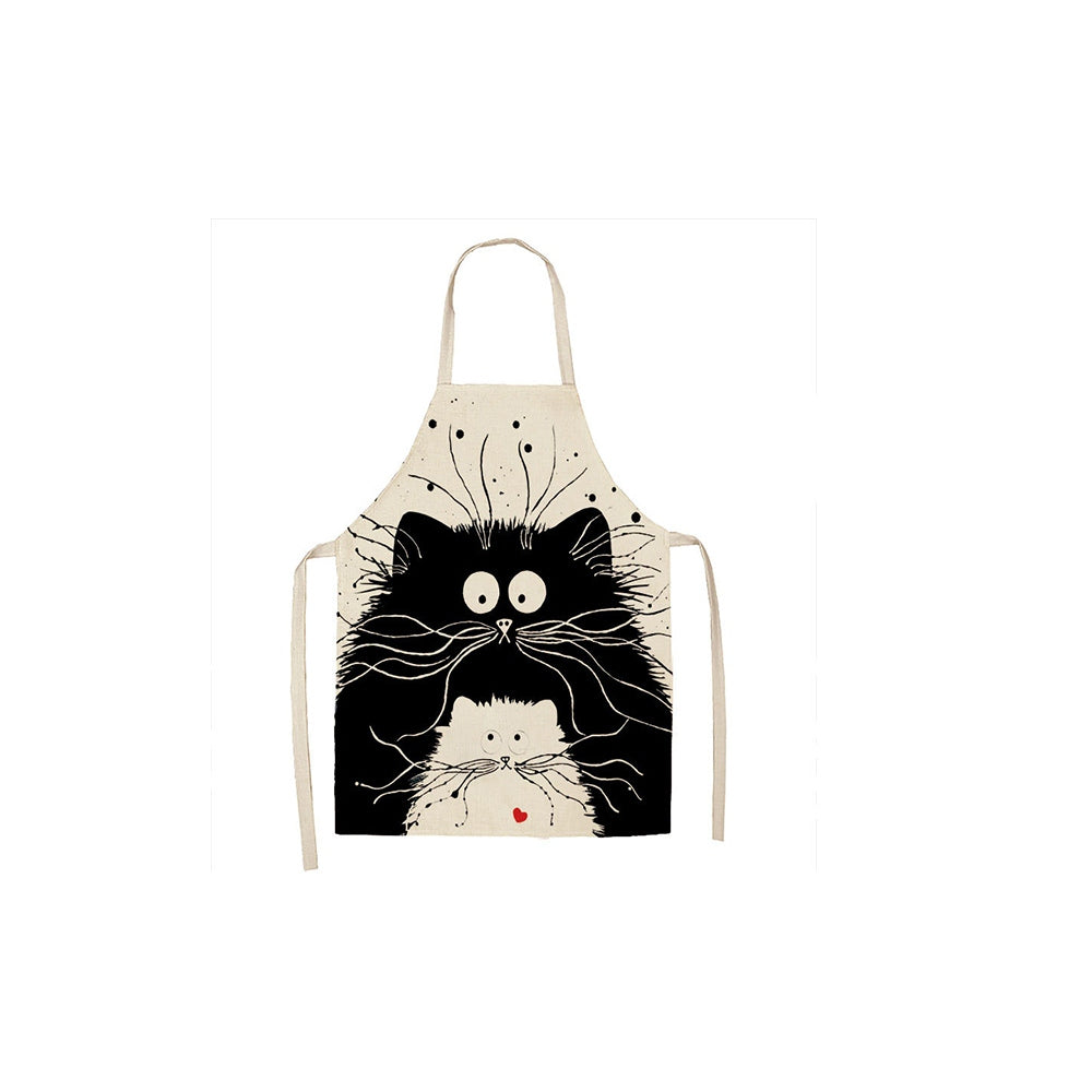 Linen Cartoon Cat Printed Apron
