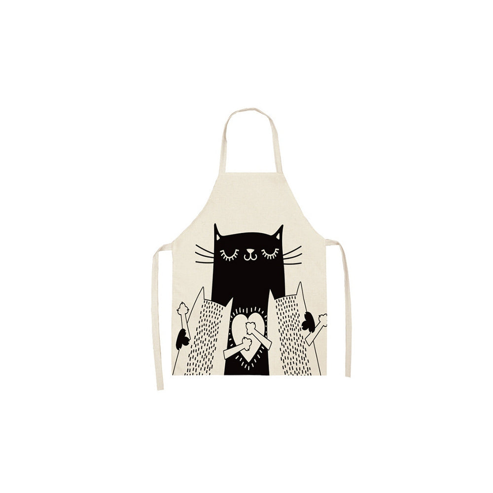 Linen Cartoon Cat Printed Apron