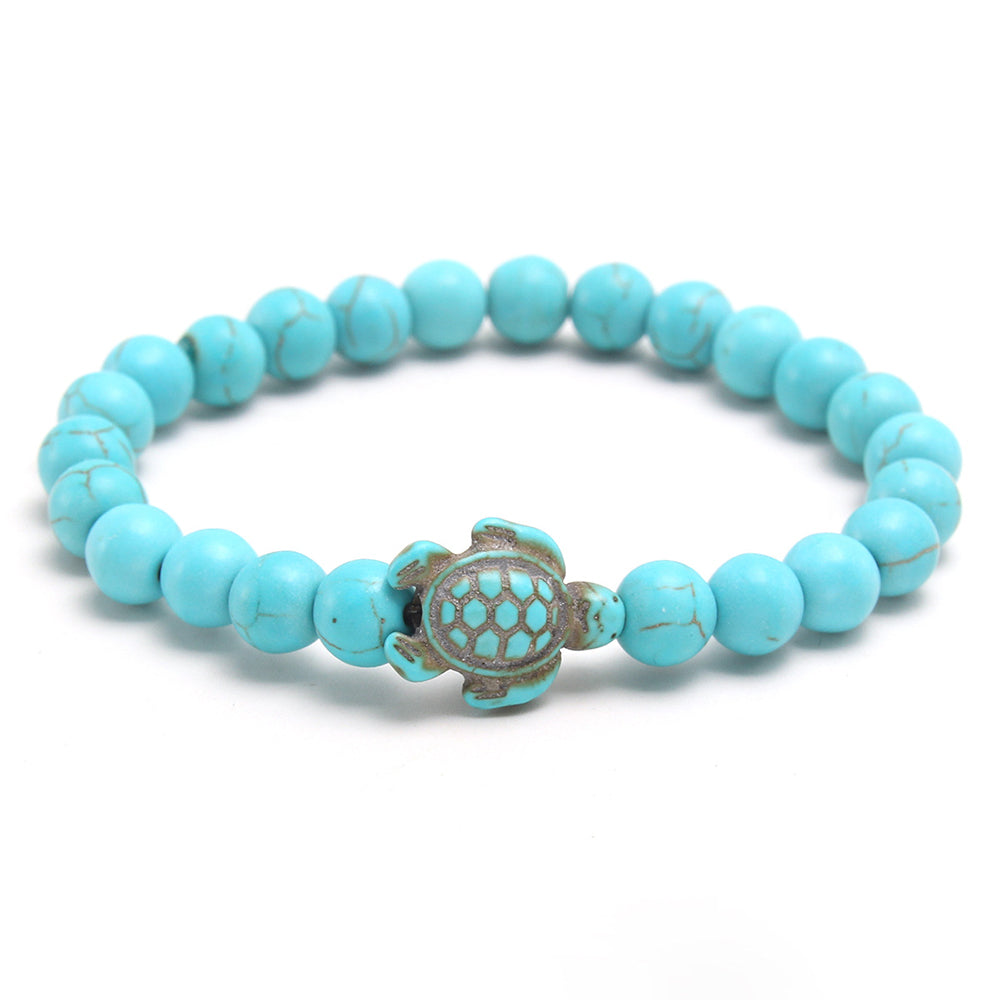2Pcs Turquoise Turtle Charm Wish Bracelet Friendship Bracelet for Women and Men