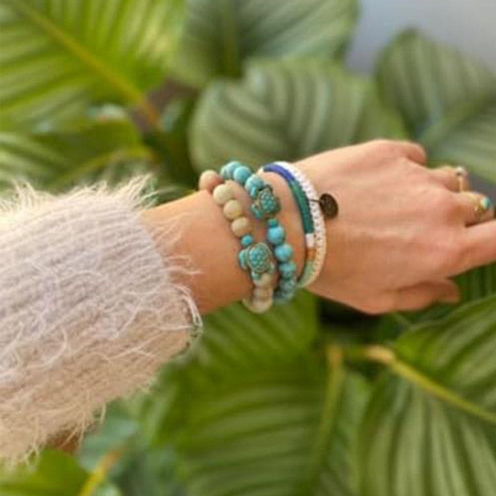 2Pcs Turquoise Turtle Charm Wish Bracelet Friendship Bracelet for Women and Men