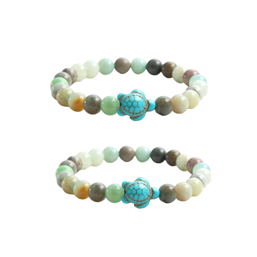 2Pcs Turquoise Turtle Charm Wish Bracelet Friendship Bracelet for Women and Men