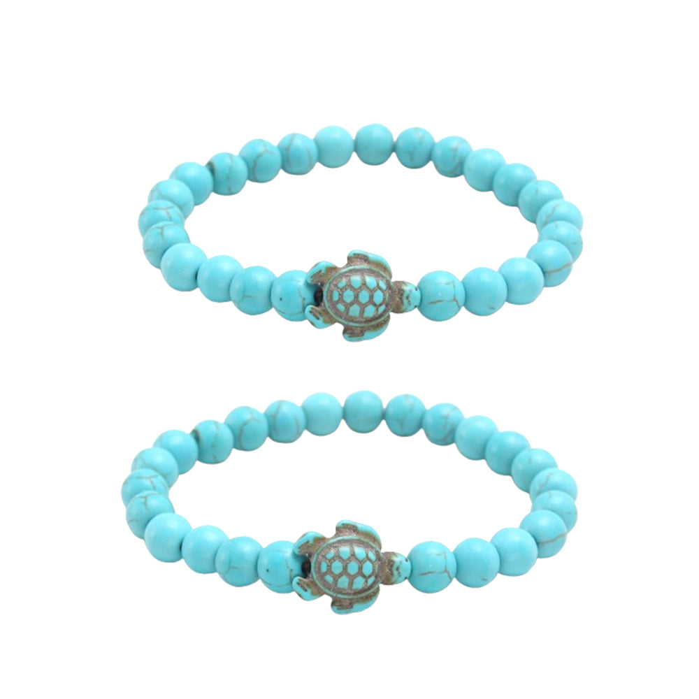 2Pcs Turquoise Turtle Charm Wish Bracelet Friendship Bracelet for Women and Men