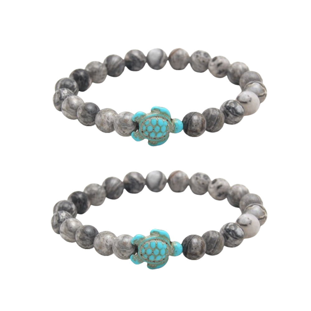 2Pcs Turquoise Turtle Charm Wish Bracelet Friendship Bracelet for Women and Men