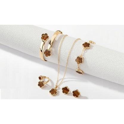 Five-Leaf Clover Jewelry Set with Necklace Bracelet Ring Earrings Gift for Women