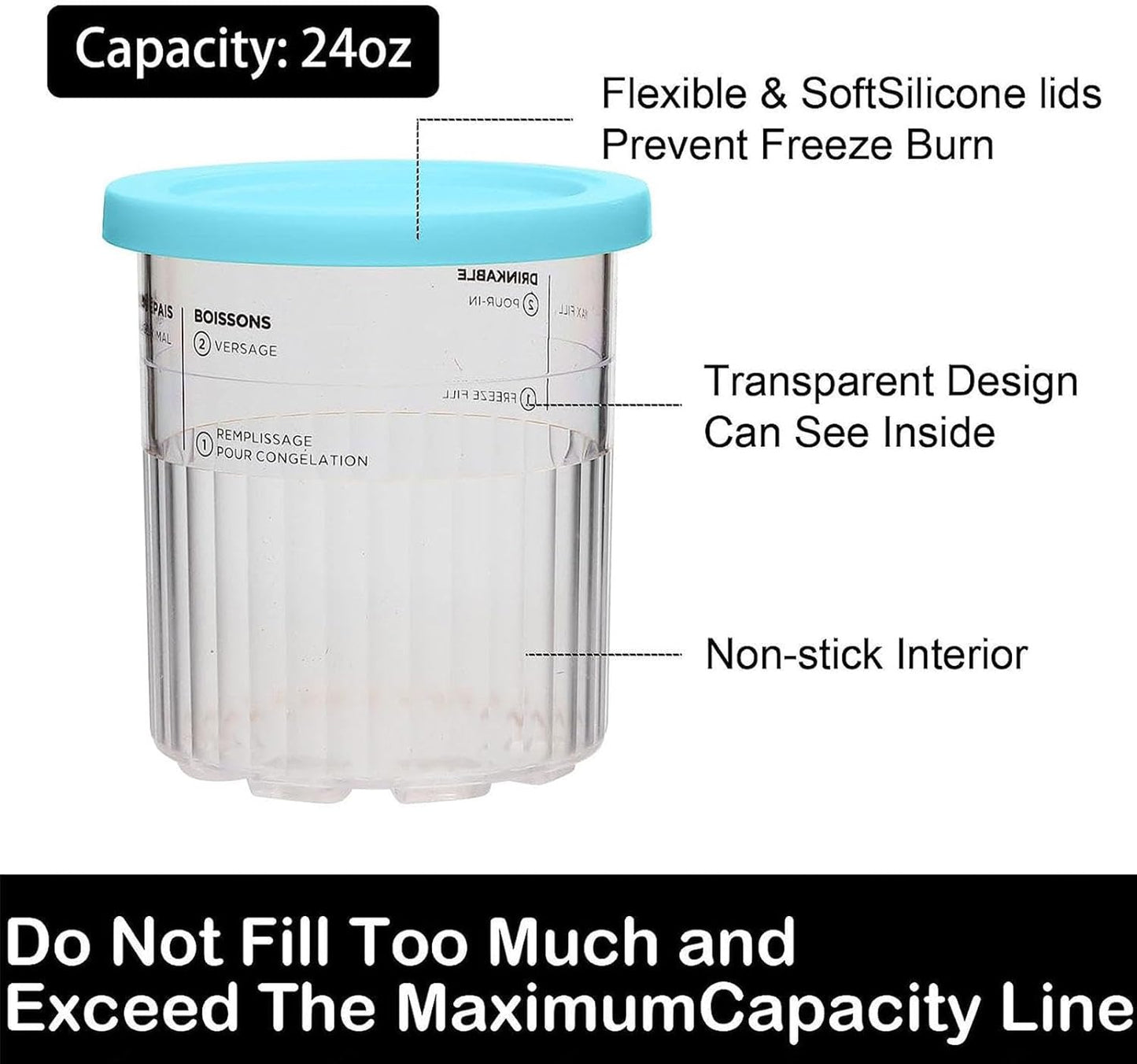 4Pcs Ice Cream Pints Containers And Lids, Compatible With Ninja NC500, NC501 Series