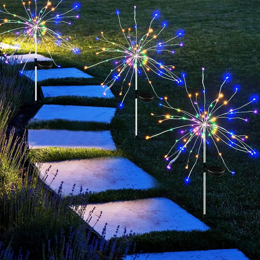 2Pcs 2 mode 120 LED Solar Dandelion Fireworks Lamp