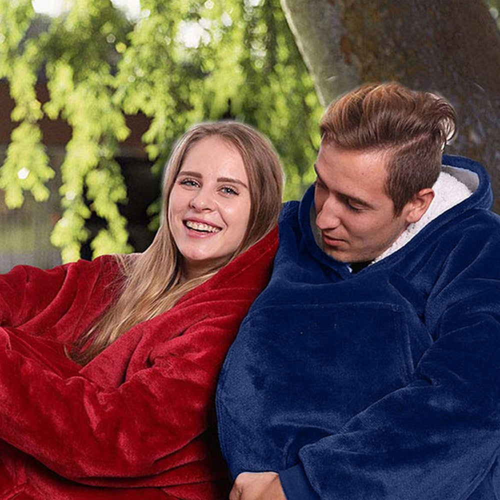 Unisex Wearable Warm Oversized Fleece Blanket with Hood and Pocket