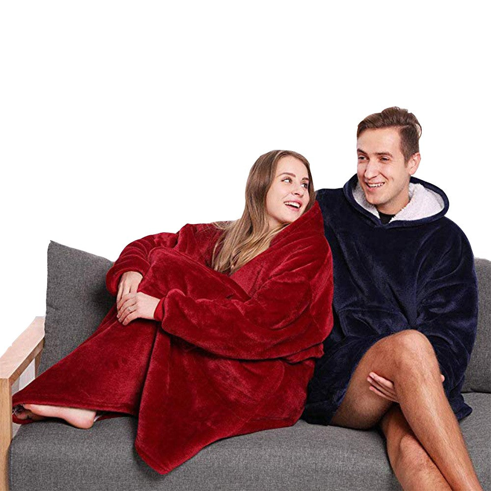 Unisex Wearable Warm Oversized Fleece Blanket with Hood and Pocket