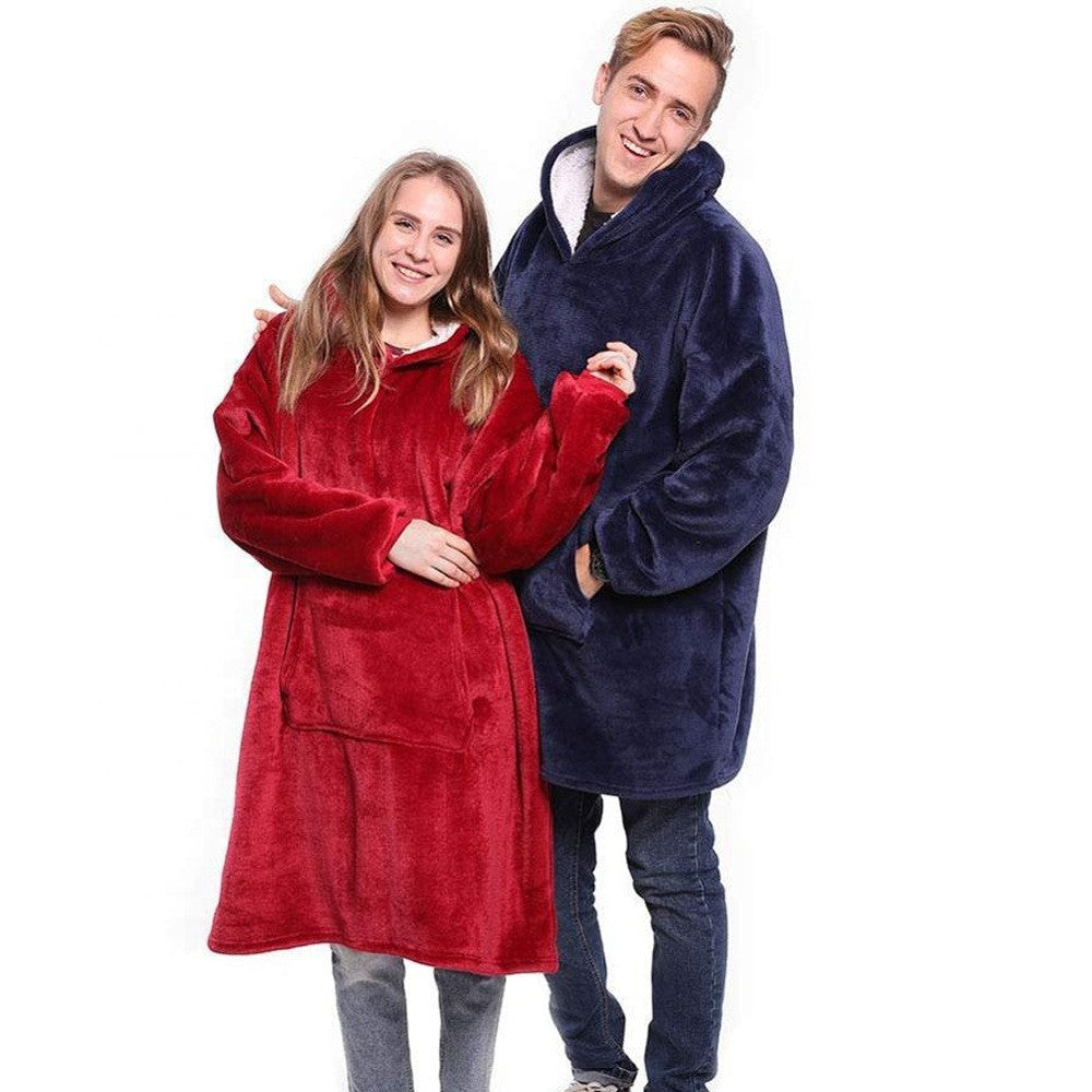 Unisex Wearable Warm Oversized Fleece Blanket with Hood and Pocket