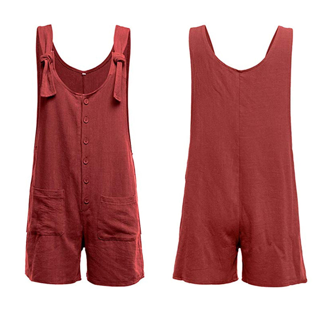 Womens Cotton Short Jumpsuit with Adjustable Straps and Side Pockets