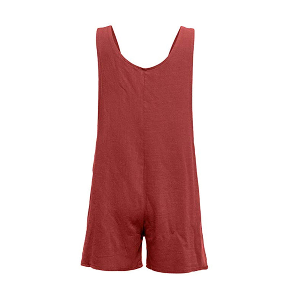 Womens Cotton Short Jumpsuit with Adjustable Straps and Side Pockets