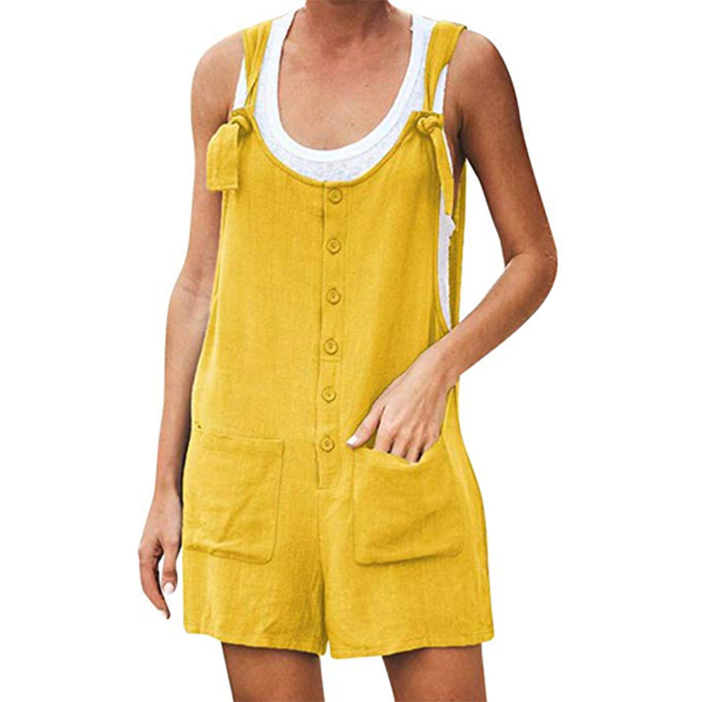 Tie Strap Slant Pocket Jumpsuit-Yellow