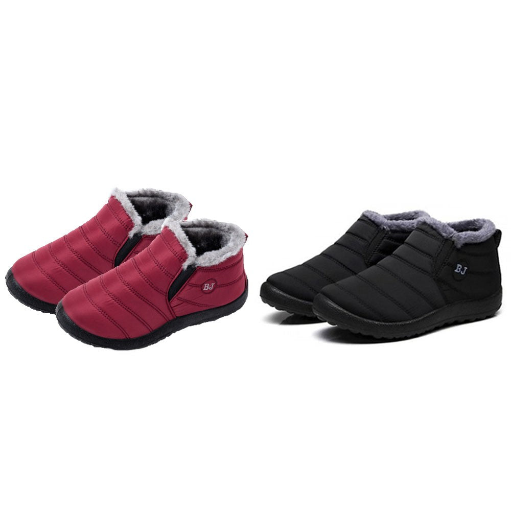 2Pairs Snow Boots Comfort Fur Lined Unisex Non-slip Shoes-Black and Red