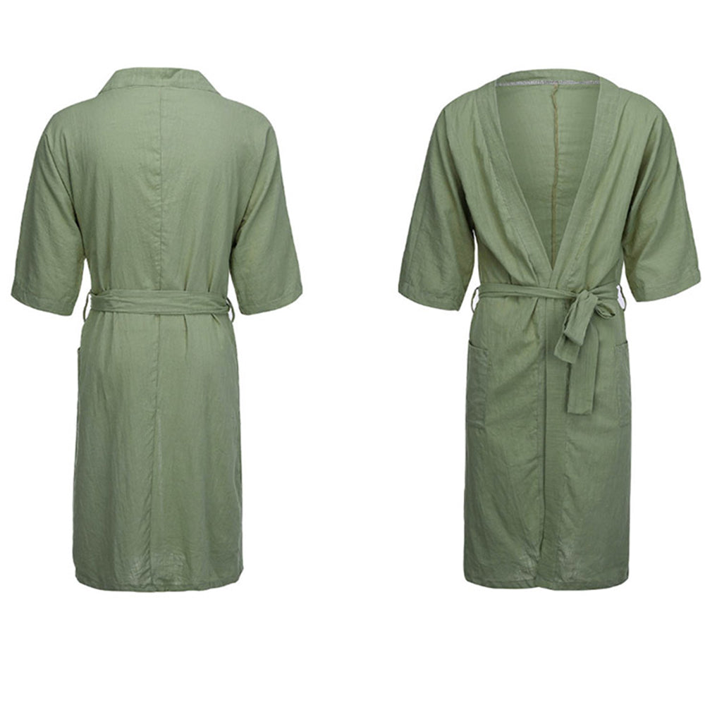 Men Cotton-Linen Bathrobe Green