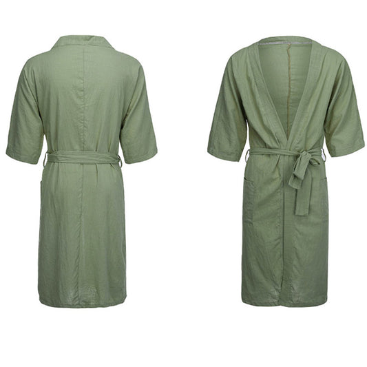 Men Cotton-Linen Bathrobe Green