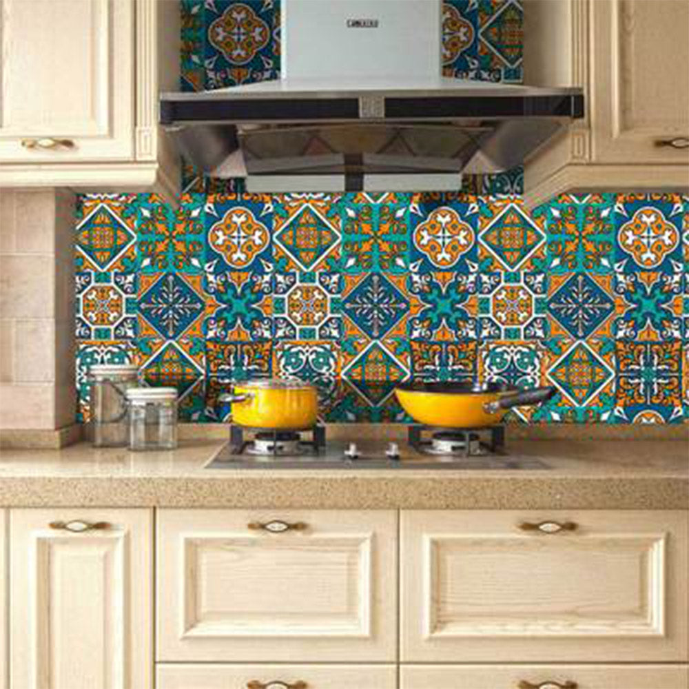 10pcs/Set 15x15cm Self Adhesive Tile Stickers Moroccan-style Wall Stickers