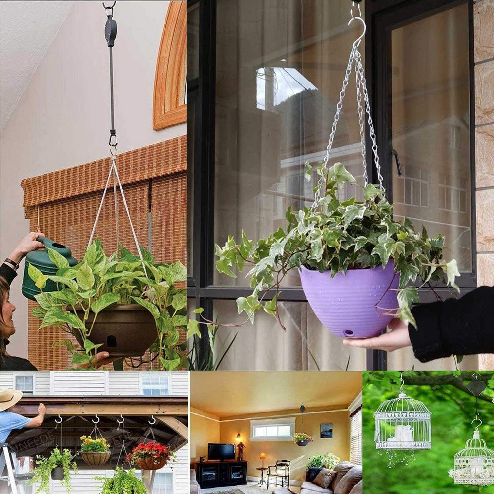 2Pcs Plant Hanger Flower Pulley Hook Hanging Retractable Garden Plant
