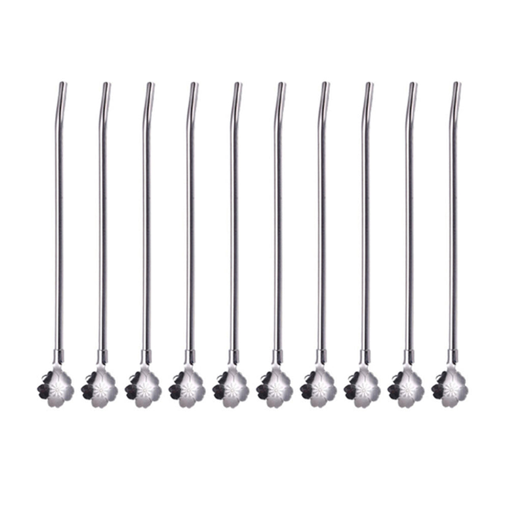 10 Pieces Stainless Steel Drinking Straws Reusable Filter Spoon-Cherry Blossom Rough Style