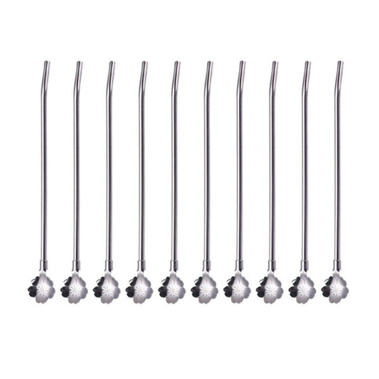 10 Pieces Stainless Steel Drinking Straws Reusable Filter Spoon-Cherry Blossom Rough Style