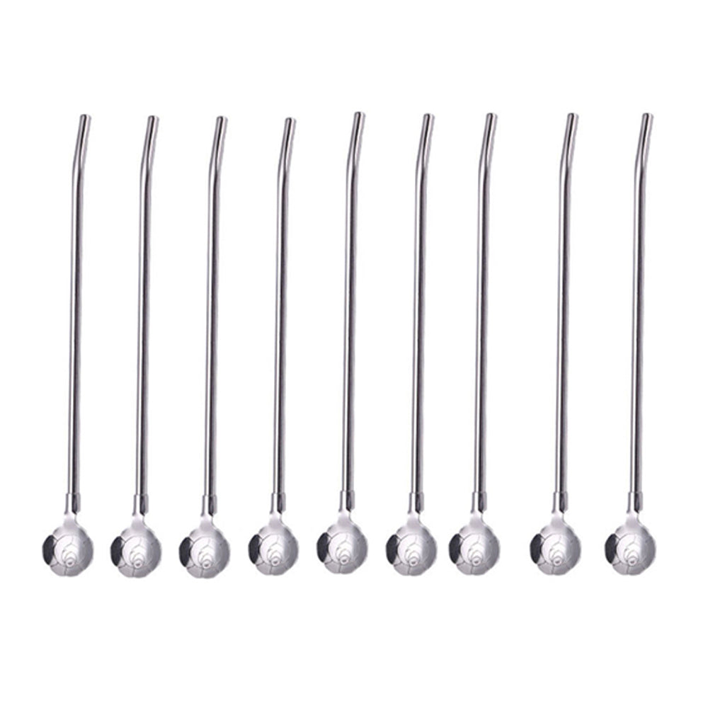 10 Pieces Stainless Steel Drinking Straws Reusable Filter Spoon-Rose Rough Style