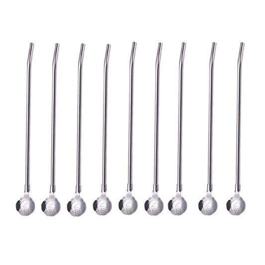 10 Pieces Stainless Steel Drinking Straws Reusable Filter Spoon-Rose Rough Style