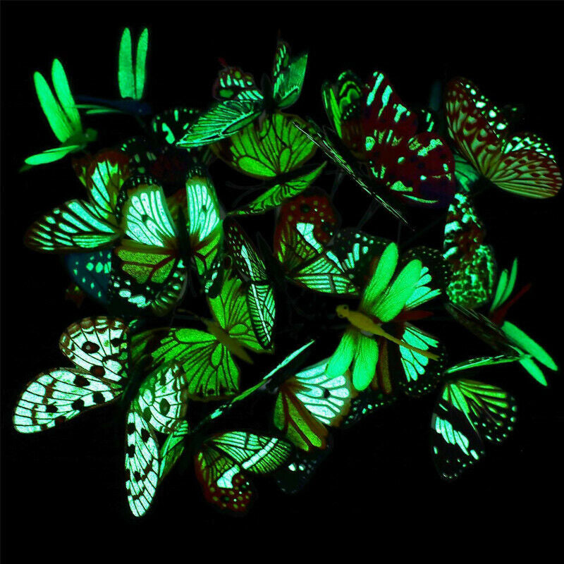 50Pcs Lawn Ornaments Fairy Garden Luminous Butterfly Decor Outdoor Yard