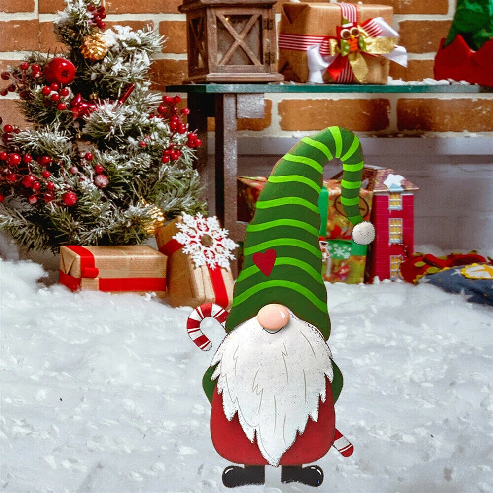 3Pcs Merry Christmas Metal Gnome Sign Stake Outdoor Decoration