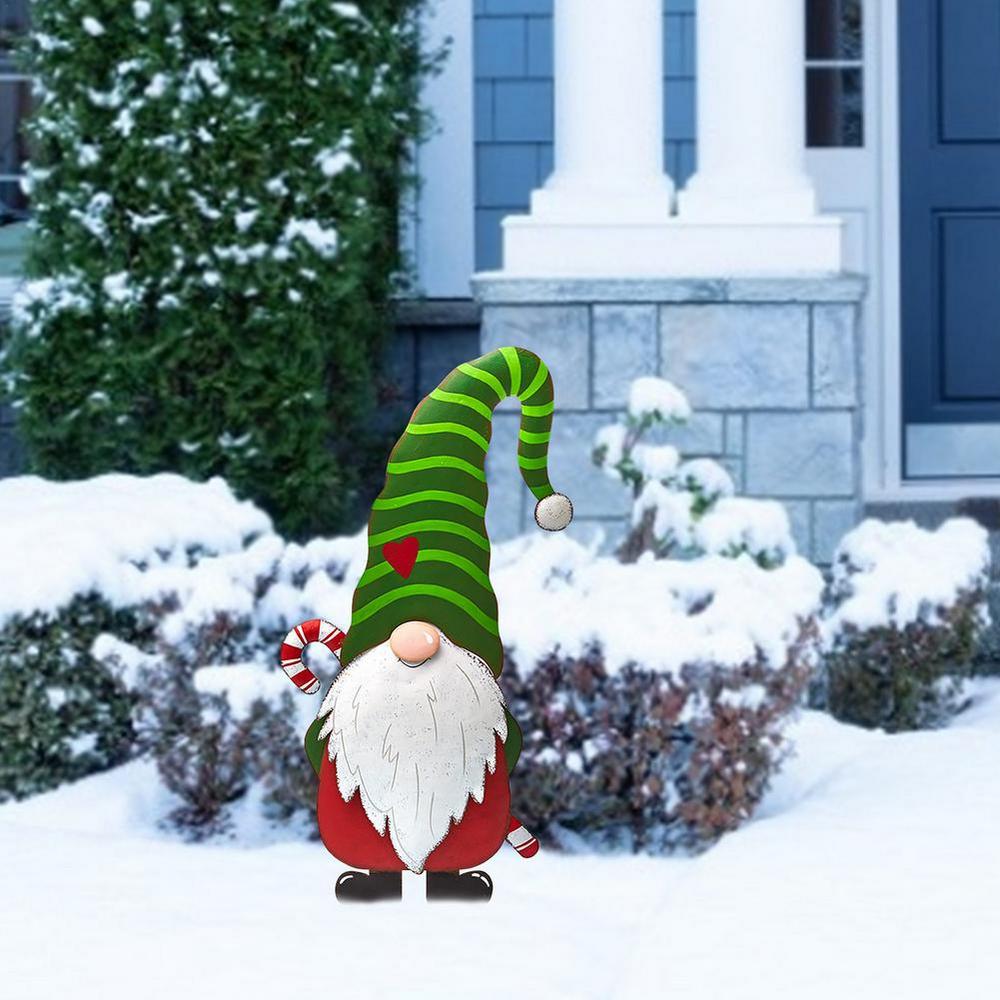3Pcs Merry Christmas Metal Gnome Sign Stake Outdoor Decoration