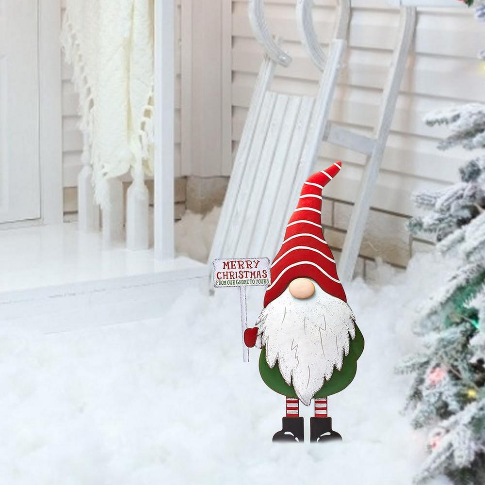 3Pcs Merry Christmas Metal Gnome Sign Stake Outdoor Decoration