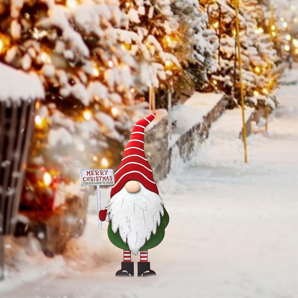 3Pcs Merry Christmas Metal Gnome Sign Stake Outdoor Decoration