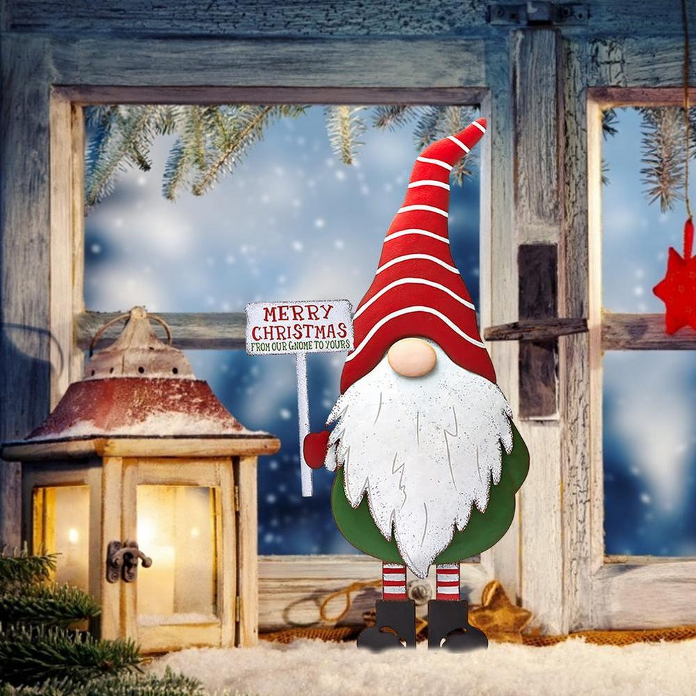 3Pcs Merry Christmas Metal Gnome Sign Stake Outdoor Decoration