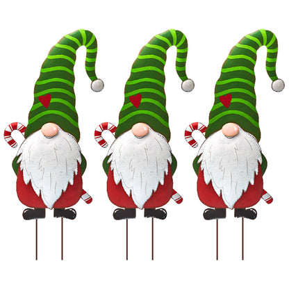 3Pcs Merry Christmas Metal Gnome Sign Stake Outdoor Decoration