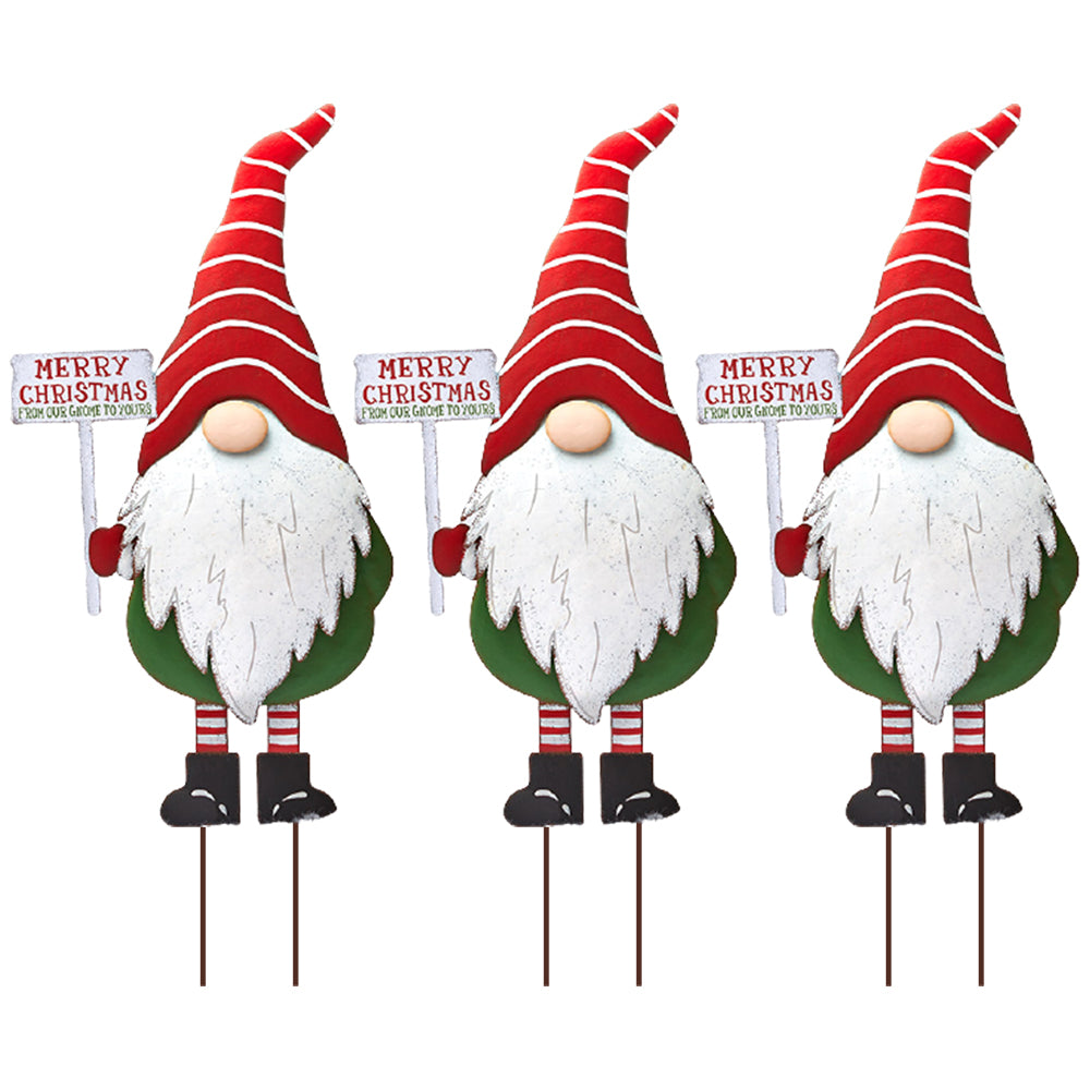 3Pcs Merry Christmas Metal Gnome Sign Stake Outdoor Decoration