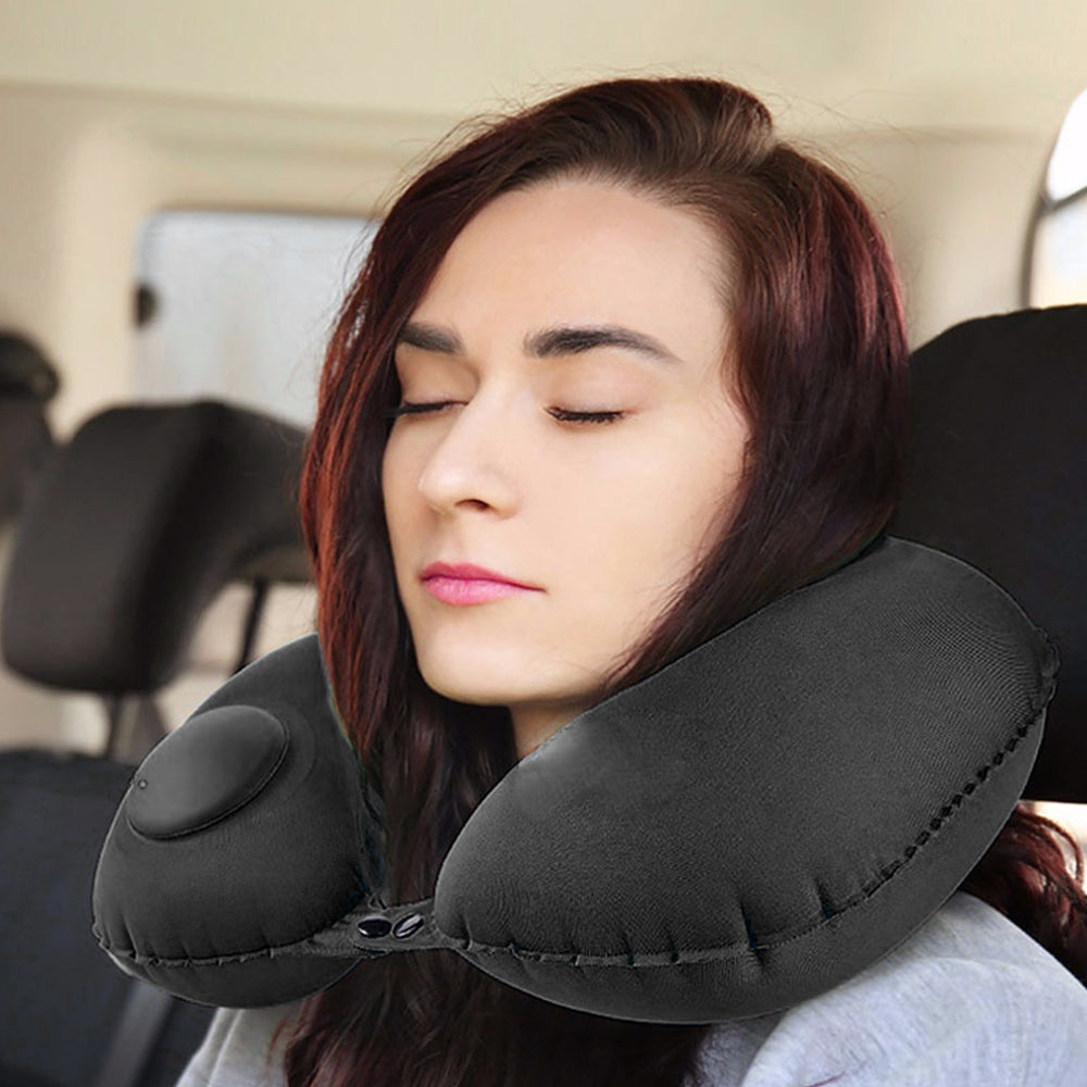 Portable Push-type Inflatable U-Shaped Travel Neck Pillow Car Headrest Cushion