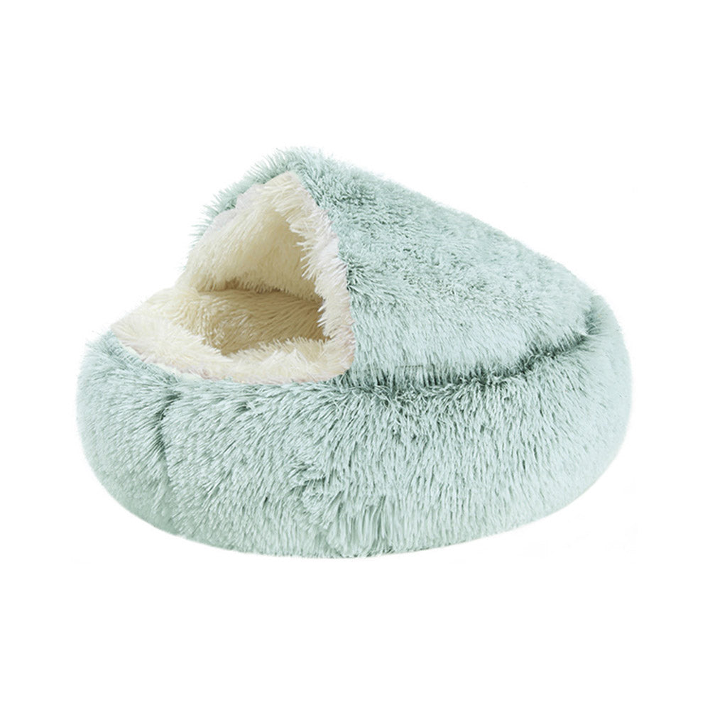 Plush Cushioned Hooded Pet Bed