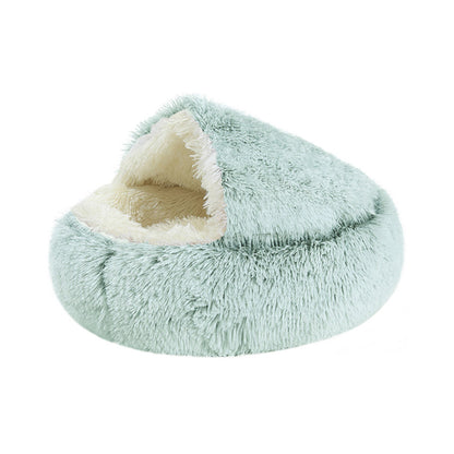 Plush Cushioned Hooded Pet Bed