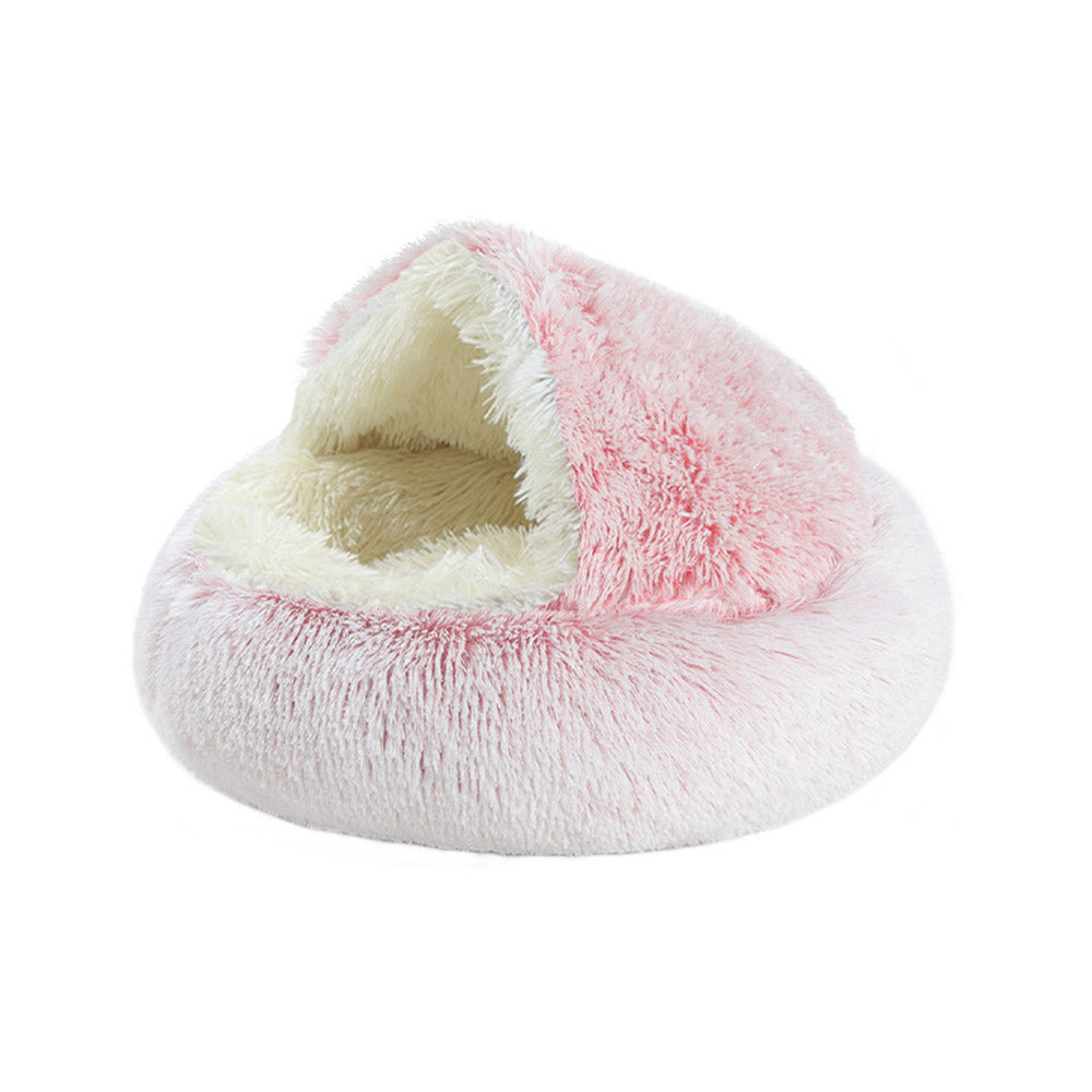 Plush Cushioned Hooded Pet Bed