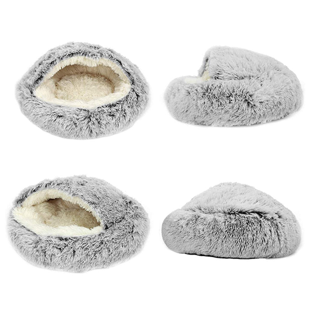 Plush Cushioned Hooded Pet Bed