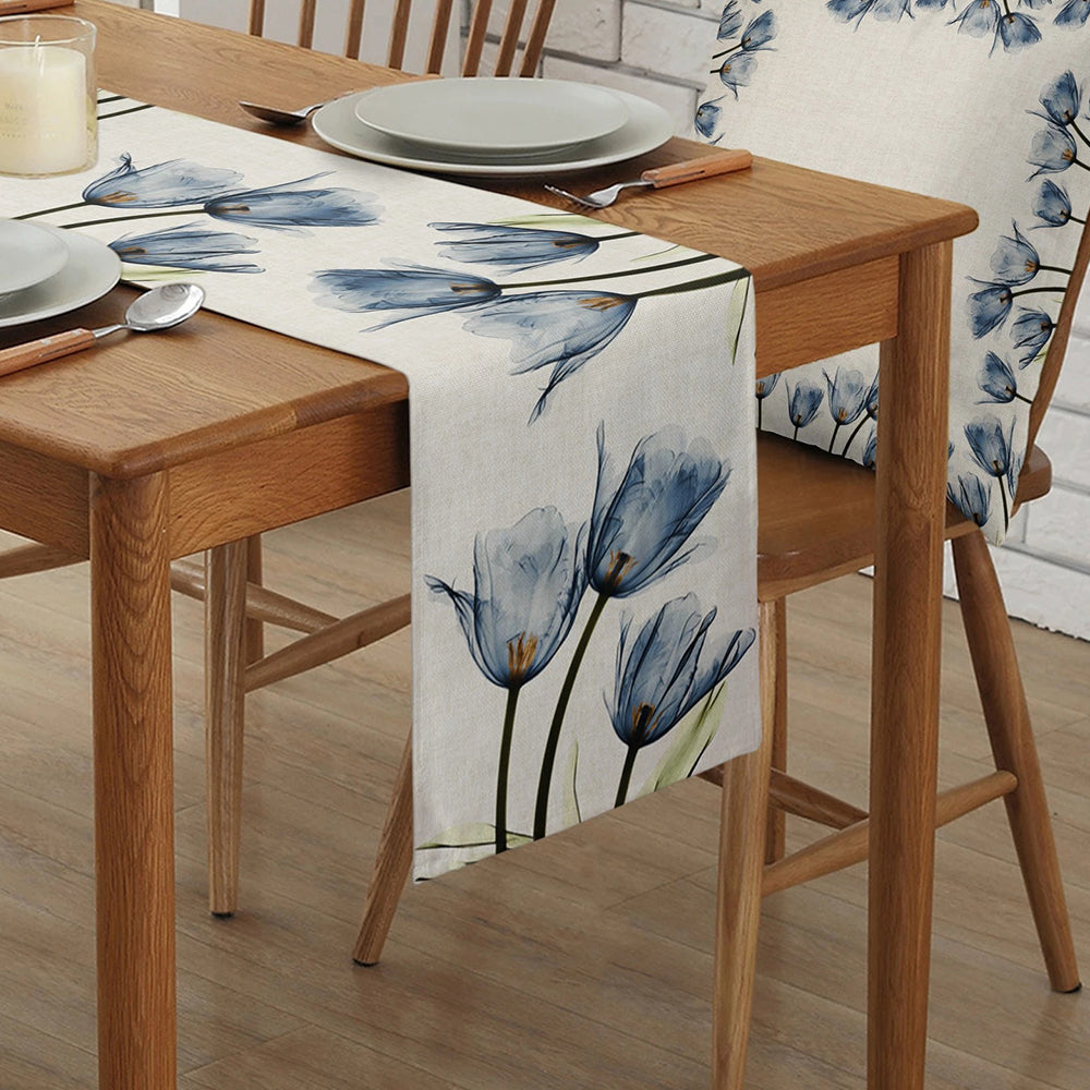 2-Pack Tulip Flower Linen Table Runner