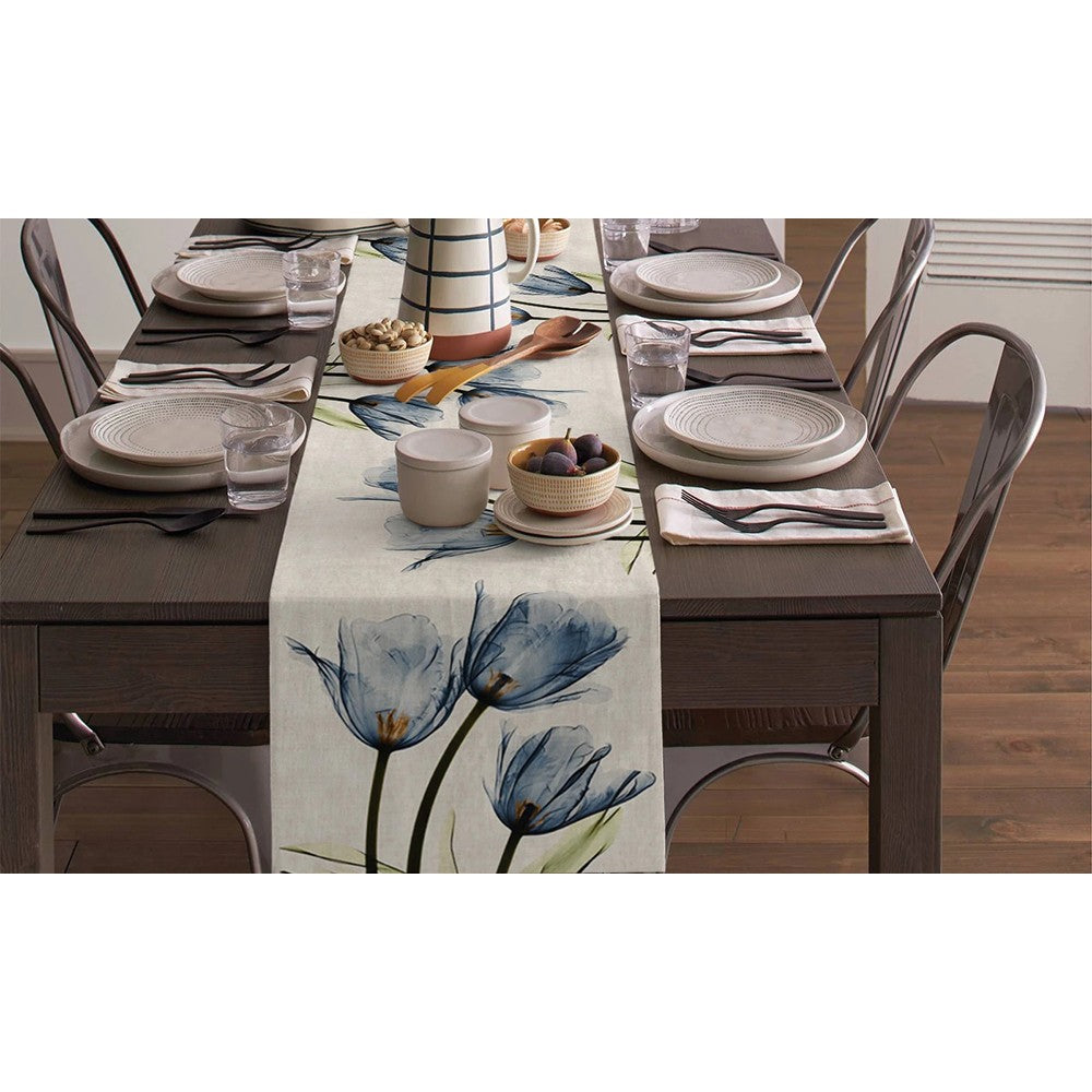 2-Pack Tulip Flower Linen Table Runner