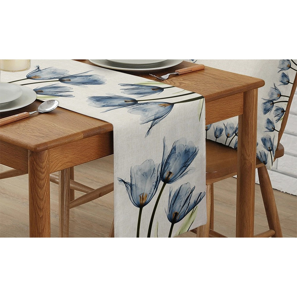 2-Pack Tulip Flower Linen Table Runner