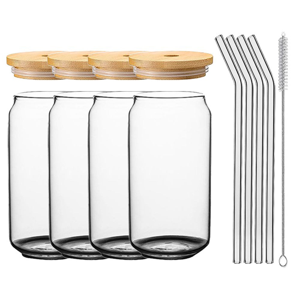 16oz Glass Cups with Lids and Straws