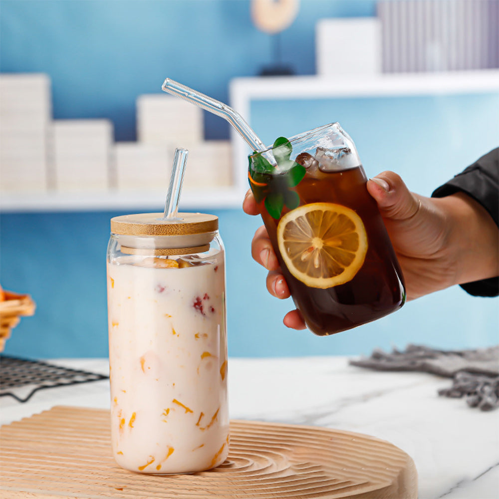 16oz Glass Cups with Lids and Straws