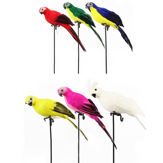 6-Pack Artificial Parrot Feathered Bird Garden Ornament 25cm