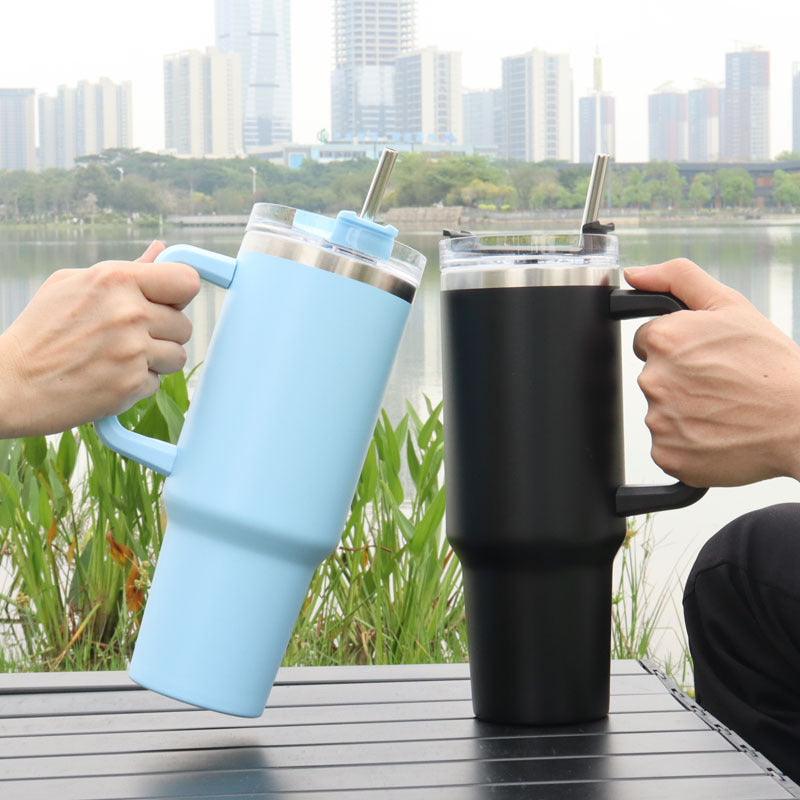 40oz Stainless Steel Water Tumbler with 10Pcs Cute Silicone Straw Caps For Stanley  Cup