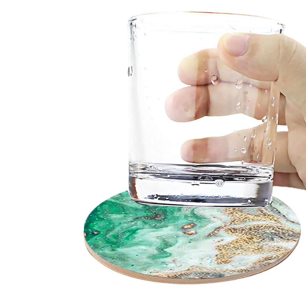 6Pcs Marble Textured Round Coasters with Cork Base and Metal Holder Set