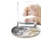 6Pcs Marble Textured Round Coasters with Cork Base and Metal Holder Set