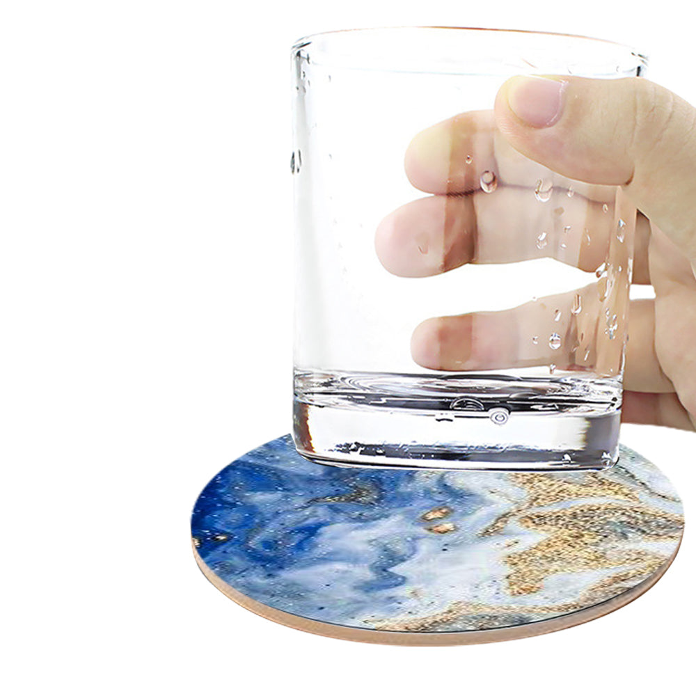 6Pcs Marble Textured Round Coasters with Cork Base and Metal Holder Set